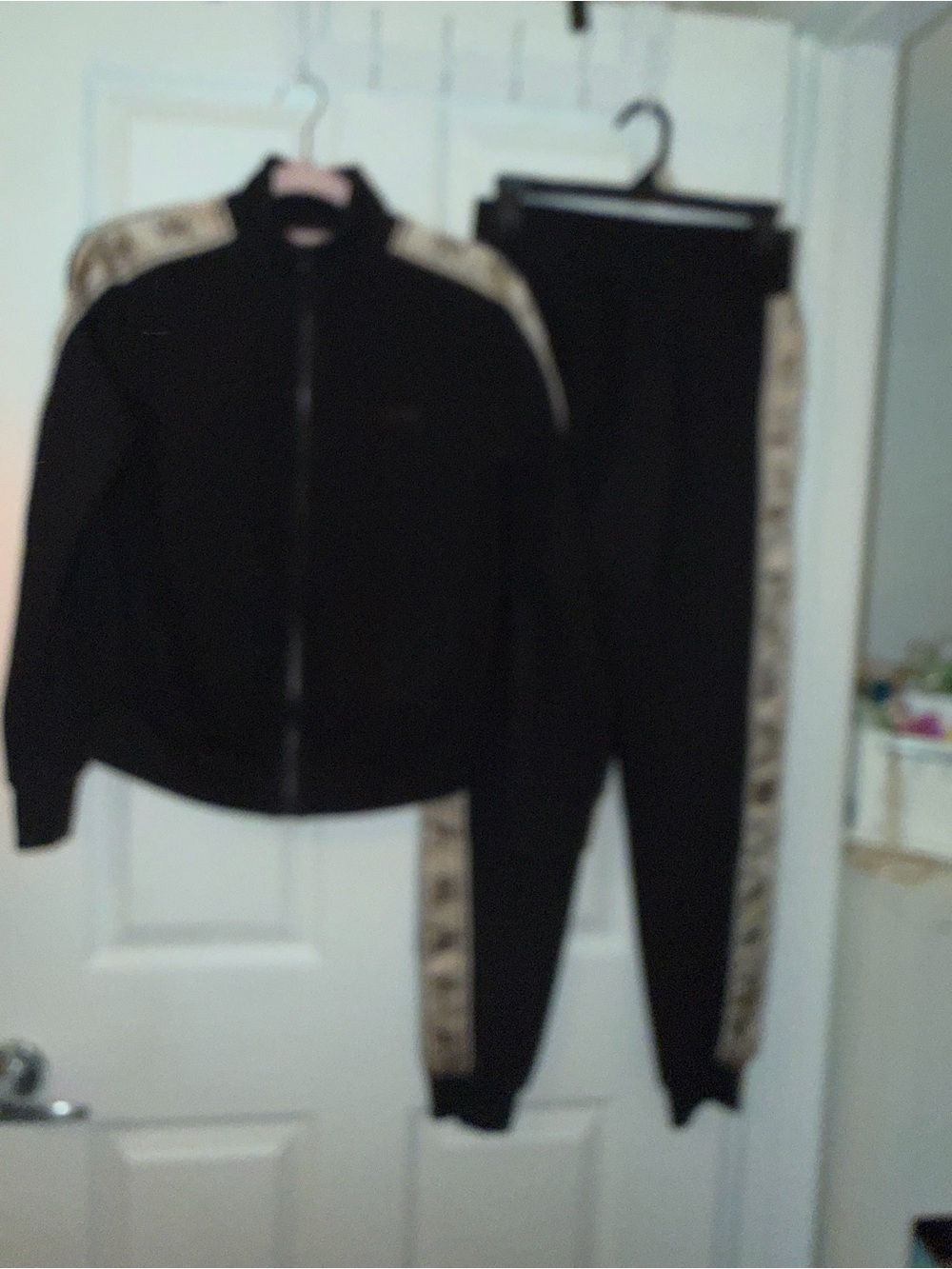 Guess Black Track Jacket and Pants with Beige Logo Side Panels